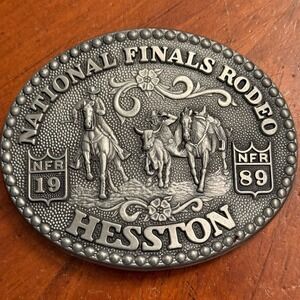 1989 Hesston National Finals Rodeo Belt Buckle Cowboy Horse Award NFR Vintage